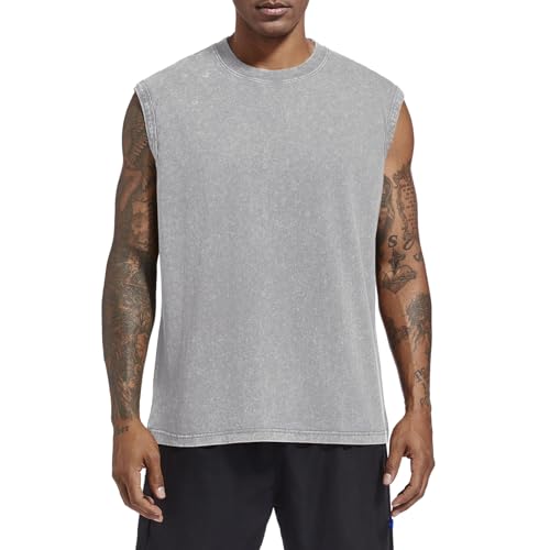 Qiqilyly Tank Top Herren äRmelloses Unterhemd MäNner Gym Muskelshirts Fitness Sleeveless TräGershirt Sommer Sport Baumwolle Achselshirts Tshirt Bodybuilding Shirt(Hellgrau,M) von Qiqilyly