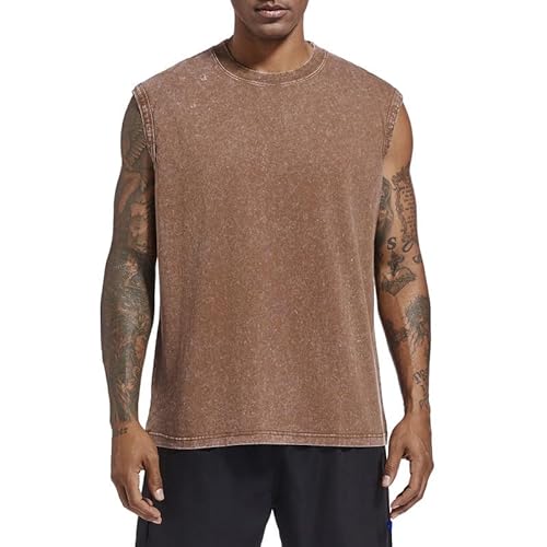 Qiqilyly Tank Top Herren äRmelloses Unterhemd MäNner Gym Muskelshirts Fitness Sleeveless TräGershirt Sommer Sport Baumwolle Achselshirts Tshirt Bodybuilding Shirt(Kaffee,L) von Qiqilyly