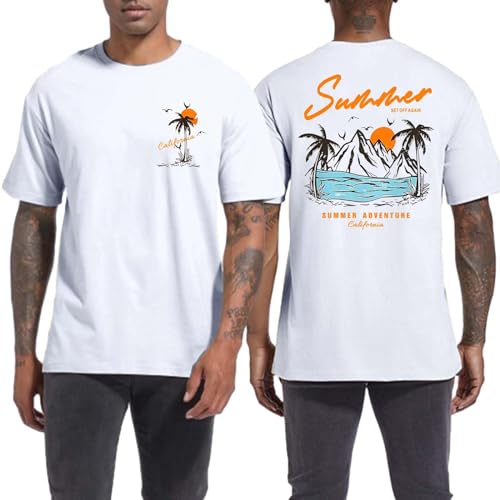 Qiqilyly Tshirt Herren Palme Mit Aufdruck MäNner Oversize Hawaii Print T-Shirt Baumwolle Shirt Summer Sonne Beach Rundhals Kurzarm Sommer LäSsig Streetstyle Tshirts(Weiß,S) von Qiqilyly