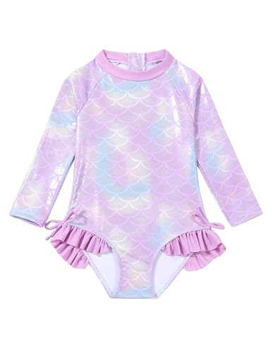 Mädchen Badeanzug Kinder Baby Langarm Einteiliger Rüschen Bademode Sonnenanzug Rash Guard Kleinkind Mädchen Badeanzug Strand tragen 1-6 Jahre von Qiraoxy