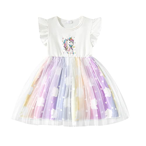 Mädchen Einhorn Kleider ärmellos gekräuselt Tüll Tutu Kleid Geburtstag Party Prinzessin Kleid Kleinkind Kinder Mädchen Sommerkleid 2-7 Jahre von Qiraoxy