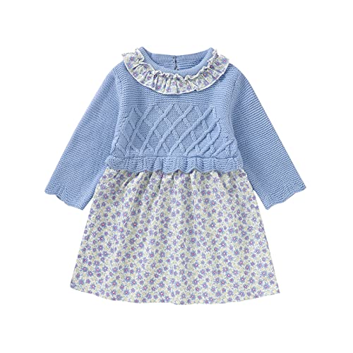 Qiraoxy Baby Mädchen Kleider Langarm Strickkleid Kleinkind Mädchen Prinzessin Kleid Festliche Partykleid Blume Strickkleid Baby mädchen Strick Pullover Kleider Winter Warm von Qiraoxy