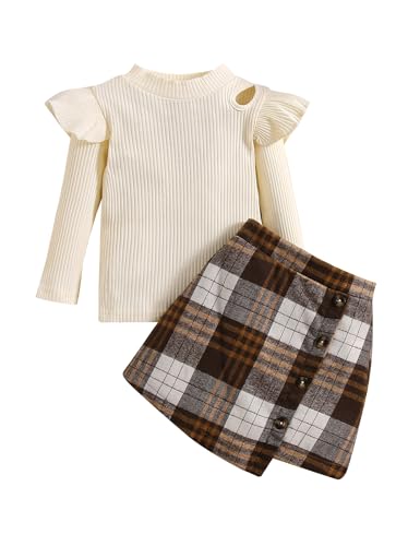 Qiraoxy Baby-Mädchen-Kleidung Langärmeliges Oberteil + A-Linie Plaid Rock Set Kleinkind Mädchen Mode Kleidung 2Pcs Outfits Set 1-6 Jahre von Qiraoxy