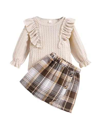 Qiraoxy Baby-Mädchen-Kleidung Langärmeliges Oberteil + A-Linie Plaid Rock Set Kleinkind Mädchen Mode Kleidung 2Pcs Outfits Set 4-5 Jahre von Qiraoxy