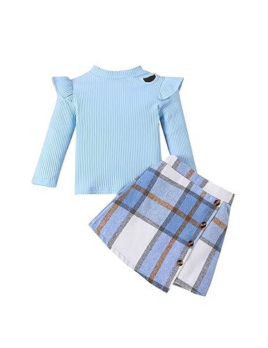 Qiraoxy Baby-Mädchen-Kleidung Langärmeliges Oberteil + A-Linie Plaid Rock Set Kleinkind Mädchen Mode Kleidung 2Pcs Outfits Set 1-6 Jahre von Qiraoxy