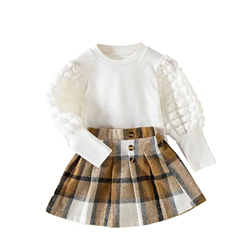 Qiraoxy Baby-Mädchen-Kleidung Langärmeliges Oberteil + A-Linie Plaid Rock Set Kleinkind Mädchen Mode Kleidung 2Pcs Outfits Set 1-6 Jahre von Qiraoxy