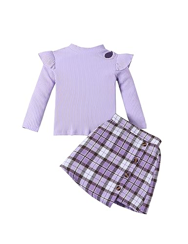 Qiraoxy Baby-Mädchen-Kleidung Langärmeliges Oberteil + A-Linie Plaid Rock Set Kleinkind Mädchen Mode Kleidung 2Pcs Outfits Set 1-6 Jahre von Qiraoxy