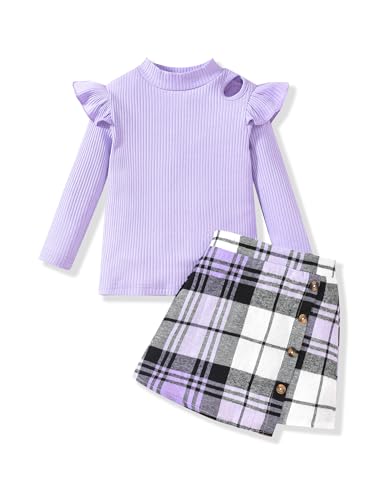 Qiraoxy Baby-Mädchen-Kleidung Langärmeliges Oberteil + A-Linie Plaid Rock Set Kleinkind Mädchen Mode Kleidung 2Pcs Outfits Set 1-6 Jahre von Qiraoxy