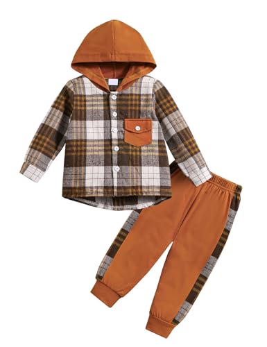 Qiraoxy Kleinkind Baby Jungen Kleidung Langarm Plaid Kapuzenpullover Top + Sweatpants Outfit 2pcs Kinder Sweatshirt Trainingsanzug Outfits Sets von Qiraoxy
