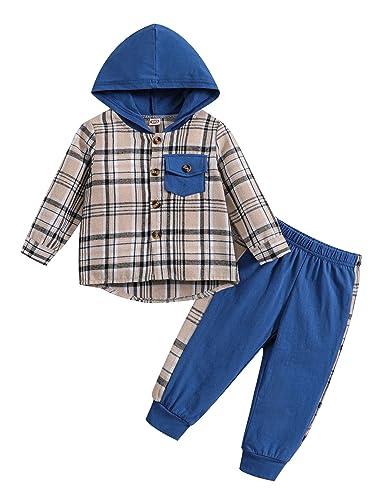 Qiraoxy Kleinkind Baby Jungen Kleidung Langarm Plaid Kapuzenpullover Top + Sweatpants Outfit 2pcs Kinder Sweatshirt Trainingsanzug Outfits Sets von Qiraoxy