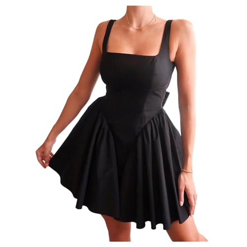 Damenkleid, Solides Mini-Sommerkleid, Rückenfreies Strandkleid, Solides Schleifenkleid, von Qiribati