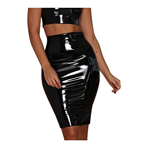 Frauen Hohe Taille Lederrock Sexy Knielangen Bodycon Damen Bleistift Rock mit Reißverschluss von Qiribati