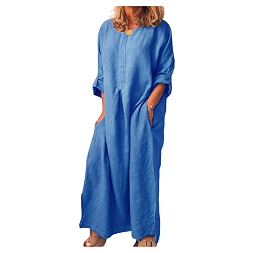 Frauen Maxi Kleid Damen Baumwolle Leinenkleider Solide Lockere Lässige Kleider Strandkleider Frauen Maxi Kleid Damen Baumwolle Leinenkleider Solide Lockere Lässige Kleider Strandkleider von Qiribati