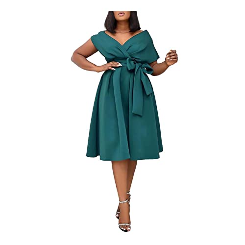 Frauen Sexy Gegen Nackenkleid Kurzarm A-line Party Kleid Hohe Taille Hochzeits Gastkleider von Qiribati