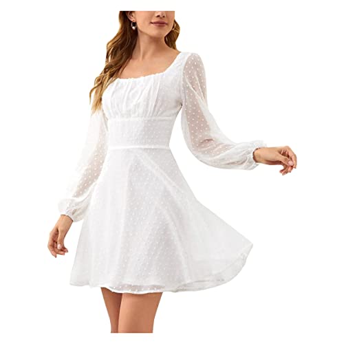 Frauen mit Hoher Taille Chiffon-Kleid-mesh Langarm Mini-Kleid Fließende Lässige A-Linie-Kleid von Qiribati