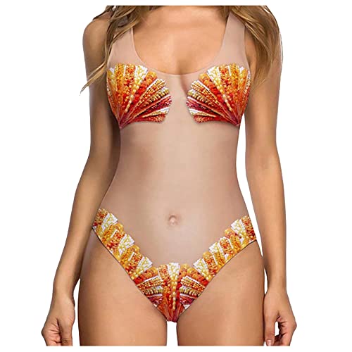 Qiribati Damen Badeanzug Mit 3D Fälschung Brusthaar Drucken Lustige Damenanzüge Bademode Swimsuit von Qiribati