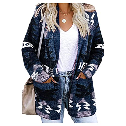 Qiribati Damen Langarm Pocket Cardigan Weihnachtsbaum Lässige Strickjacke Schichten Taschen Strickpullover von Qiribati