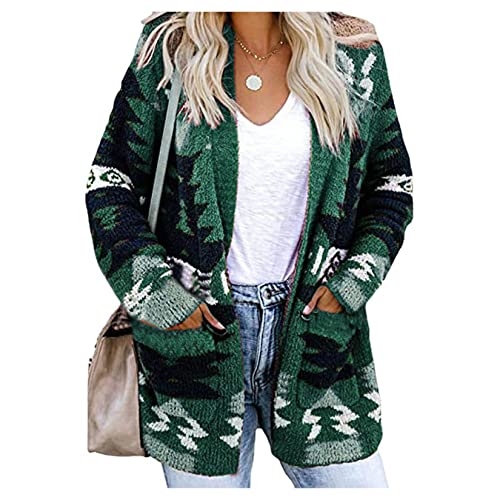 Qiribati Damen Langarm Pocket Cardigan Weihnachtsbaum Lässige Strickjacke Schichten Taschen Strickpullover von Qiribati