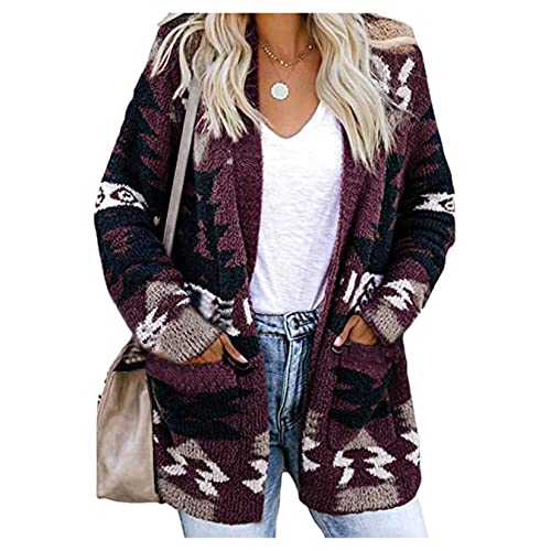 Qiribati Damen Langarm Pocket Cardigan Weihnachtsbaum Lässige Strickjacke Schichten Taschen Strickpullover von Qiribati