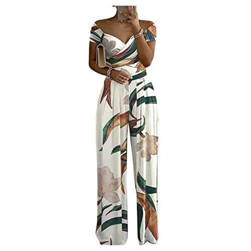 Qiribati Damen -Overalls Hohe Taille Wide -Bein Hosen Strampler Print Sommer -Spielanzug für Urlaubs von Qiribati