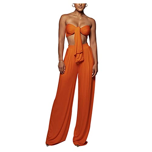 Qiribati Frauen 2 -teilige Outfits Bandeau Summer Set Crop Top und Hosen Beach Outfits Prom Party Anzug von Qiribati