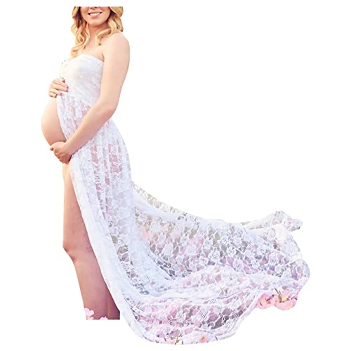 Qiribati Frauen Mutterschaft Elegantes Kleid Spitzen Bandeau Kleid Schlitz Maxi Babyparty Fotoshooting von Qiribati