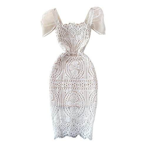 Qiribati Frauen Spitzenkleid Puffärmel Brautjungfer Kleider Elegante Party Midi Kleiderland Brautkleider von Qiribati