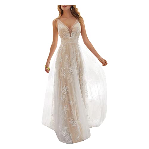 Qiribati Hochzeitskleider für Brautkleid Spitze Maxi Kleid Gegen Nacken Ärmellose Prom Cocktail Party Kleid von Qiribati