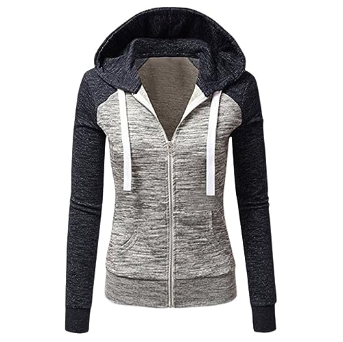 Qiribati Zip -up -Hoodie Frauen Patchwork Sweatshirts Herbstpullover Tops Langarm mit Kapuze mit Taschen von Qiribati
