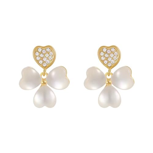 Qiryia Vierblättrige Kleeblatt-Ohrringe - Funkelnder Proteinit und Cubic Zirkonia eingelegt, hypoallergen Damen Glücksklee Ohrringe von Qiryia