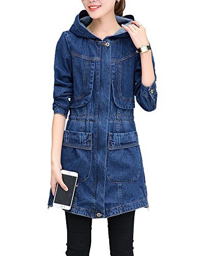 QitunC Damen Lange Jeansjacke Mit Kapuze Jeansmantel Schlank Denim Jacke Trenchcoat Parka Outwear Aspicture S von QitunC