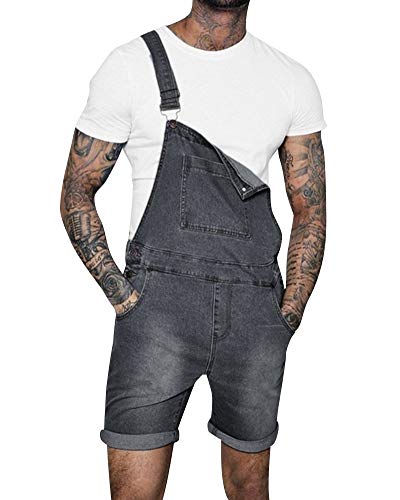 QitunC Kurze Latzhosen Für Herren Zerrissene Jeans Overalls Sommer Arbeitshose Jumpsuit Shorts Grau S von QitunC