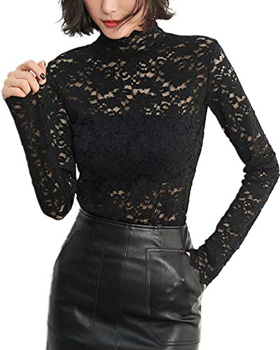 QiuDumo 2er-Set Übergröße Damen Blumenspitze Shirt Wimpernbesatz Sexy Langarm Casual Top mit Camisole, Schwarz, 3X-Groß von QiuDumo