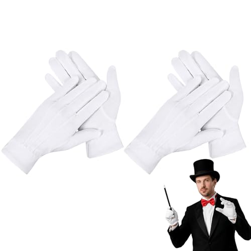 Qiuruoo 2 Paar WeißE Handschuhe, Baumwollhandschuhe füR Feierliche, Hochzeit AnläSse, Kann Als Mardi Gras, Halloween Oder Thema Partei KostüM Dekoration Verwendet Werden von Qiuruoo