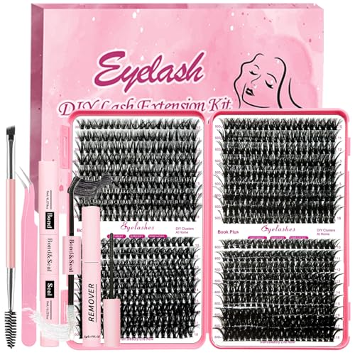 Qiveaory DIY Wimpern Extensions Kit 720pcs Einzelne Wimpern Cluster D Curl Wimpernverlängerungs mit Wimpernkleber und Sealer,Klebereste Entferner for Lashes,Pinzette Pinsel(10-18mm, 30D+40D+50D+60D) von Qiveaory