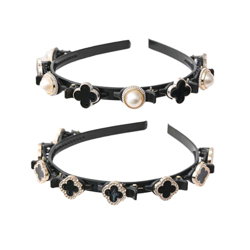 Qiwenr 2 Strass Elastisches Haarband, Modische Haarreife Mit Strasssteinen Für Gebrochenes Haar, Haarband Mit Twist Und Clips (Schwarz+Weiß) von Qiwenr