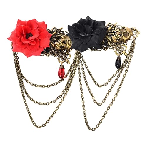 Qiwieod Vintage Haarspangen, Gotisch Steampunk Retro Kopf Zubehör, Steampunk Haarspangen, Steampunk Haarspange Steampunk Haarspange, Rosenschädel Damen Gothic Haarnadel Brosche von Qiwieod