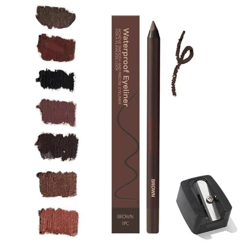 24 HR Wasserfester Eyeliner-Duo Anspitzbarer Kajalstift, Chocolate and Plum Eyeliner for Ältere Frauen, 2025 Anspitzbare Gleit-Eyeliner mit Anspitzer, Kein Verschmieren - Einfach zu Färben(Braun) von Qixfyze