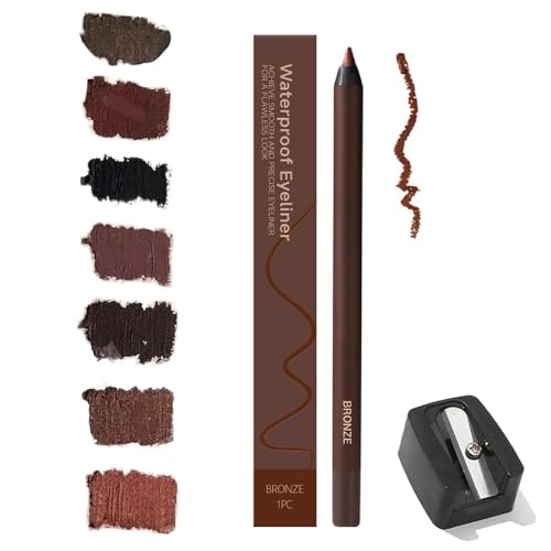 24 HR Wasserfester Eyeliner-Duo Anspitzbarer Kajalstift, Chocolate and Plum Eyeliner for Ältere Frauen, 2025 Anspitzbare Gleit-Eyeliner mit Anspitzer, Kein Verschmieren - Einfach zu Färben(Bronze) von Qixfyze
