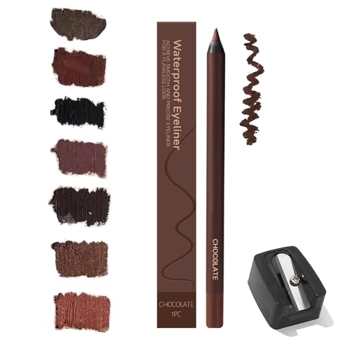 24 HR Wasserfester Eyeliner-Duo Anspitzbarer Kajalstift, Chocolate and Plum Eyeliner for Ältere Frauen, 2025 Anspitzbare Gleit-Eyeliner mit Anspitzer, Kein Verschmieren - Einfach zu Färben(Chocolate) von Qixfyze