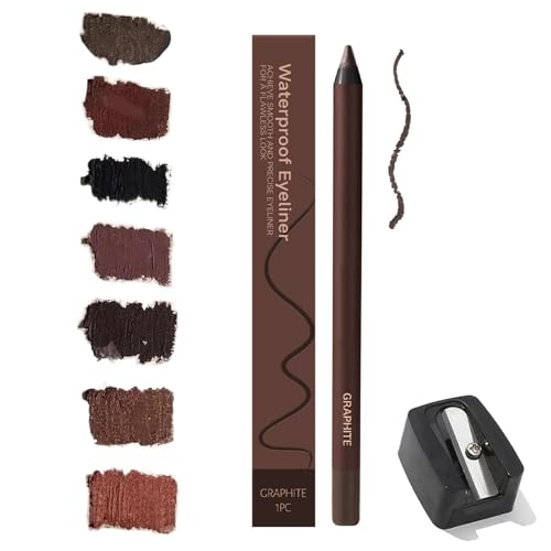 24 HR Wasserfester Eyeliner-Duo Anspitzbarer Kajalstift, Chocolate and Plum Eyeliner for Ältere Frauen, 2025 Anspitzbare Gleit-Eyeliner mit Anspitzer, Kein Verschmieren - Einfach zu Färben(Graphite) von Qixfyze