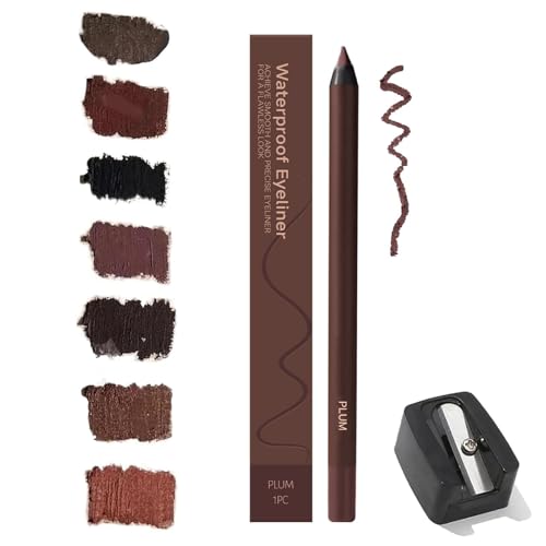 24 HR Wasserfester Eyeliner-Duo Anspitzbarer Kajalstift, Chocolate and Plum Eyeliner for Ältere Frauen, 2025 Anspitzbare Gleit-Eyeliner mit Anspitzer, Kein Verschmieren - Einfach zu Färben(Plum) von Qixfyze