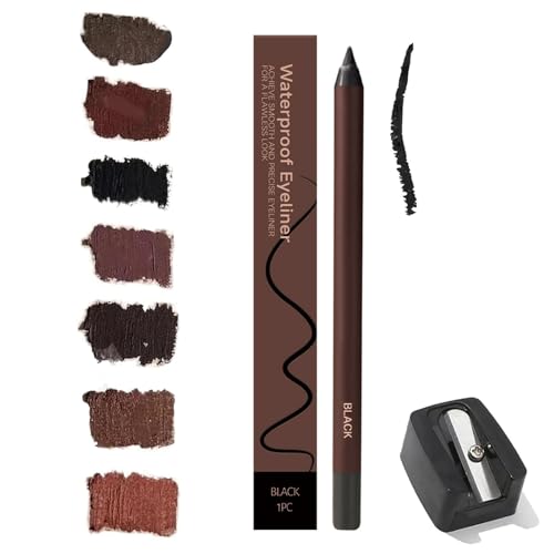 24 HR Wasserfester Eyeliner-Duo Anspitzbarer Kajalstift, Chocolate and Plum Eyeliner for Ältere Frauen, 2025 Anspitzbare Gleit-Eyeliner mit Anspitzer, Kein Verschmieren - Einfach zu Färben(Schwarz) von Qixfyze