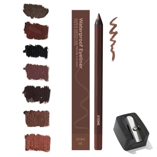 24 HR Wasserfester Eyeliner-Duo Anspitzbarer Kajalstift, Chocolate and Plum Eyeliner for Ältere Frauen, 2025 Anspitzbare Gleit-Eyeliner mit Anspitzer, Kein Verschmieren - Einfach zu Färben(Stone) von Qixfyze