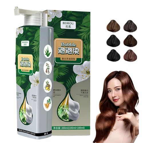 Bubble Mousse Shampoo, Haarfärbeshampoo mit Pflanzlichen Inhaltsstoffen Plant Hair Dye Shampoo Salon-grade Plant-based Hair Dye für Männer und Frauen(Chestnut Brown 200mL) von Qixfyze