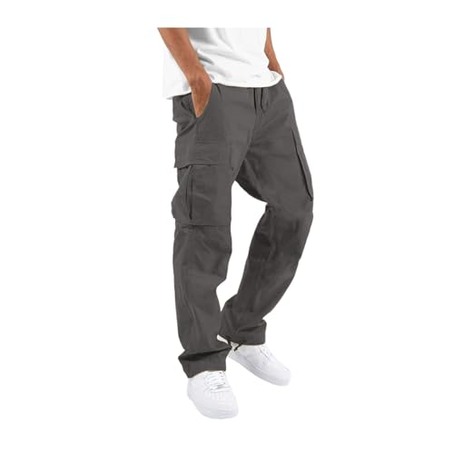 Cargohose Herren Hose Sommer Baumwolle Cargo Hosen Baggy Arbeitshosen Männer Leichte Sommerhose Bequeme Freizeithose Mit Gummizug Freizeit Pants Locker Jogginghose Wanderhose(Dark gray,3X-Large) von Qixfyze