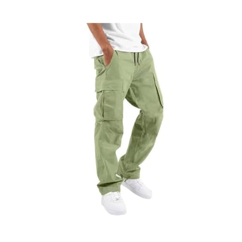 Cargohose Herren Hose Sommer Baumwolle Cargo Hosen Baggy Arbeitshosen Männer Leichte Sommerhose Bequeme Freizeithose Mit Gummizug Freizeit Pants Locker Jogginghose Wanderhose(Light green,Large) von Qixfyze