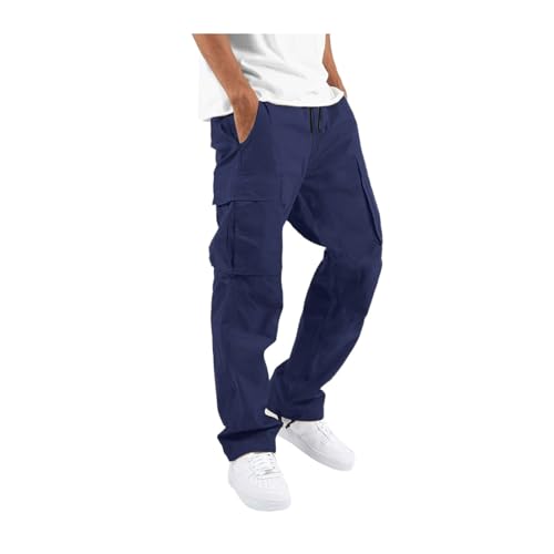 Cargohose Herren Hose Sommer Baumwolle Cargo Hosen Baggy Arbeitshosen Männer Leichte Sommerhose Bequeme Freizeithose Mit Gummizug Freizeit Pants Locker Jogginghose Wanderhose(Navy blue,3X-Large) von Qixfyze