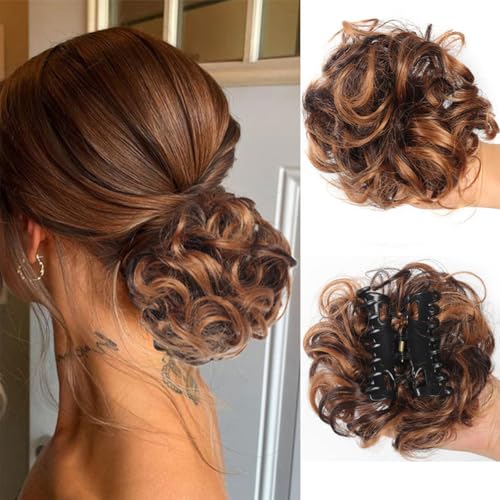 Dutt Haarteil mit Klammer, Messy Bun Haarteil Curly Hair Bun Haarspange mit Haarteil für Dickes Haar, Haarteile zum Einclipsen Weiche Synthetische Kunsthaarteile Frauen für Lockiges Haar(11#) von Qixfyze