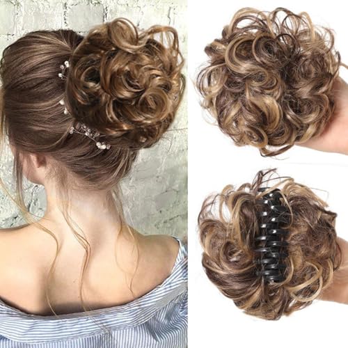 Dutt Haarteil mit Klammer, Messy Bun Haarteil Curly Hair Bun Haarspange mit Haarteil für Dickes Haar, Haarteile zum Einclipsen Weiche Synthetische Kunsthaarteile Frauen für Lockiges Haar(13#) von Qixfyze